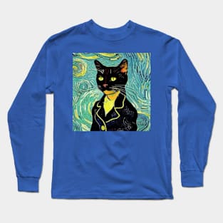 Portrait of a black cat as Vincent van Gogh Long Sleeve T-Shirt